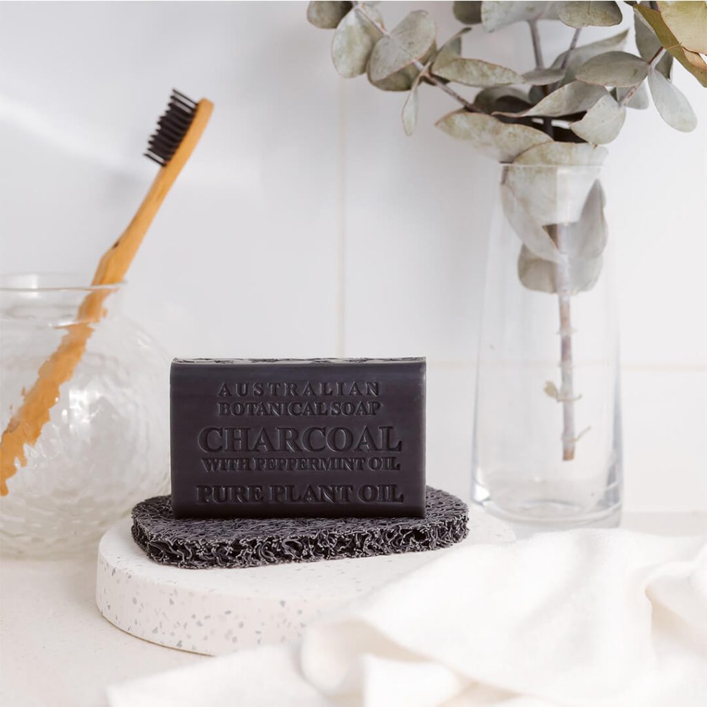 black charcoal soap in bathroom